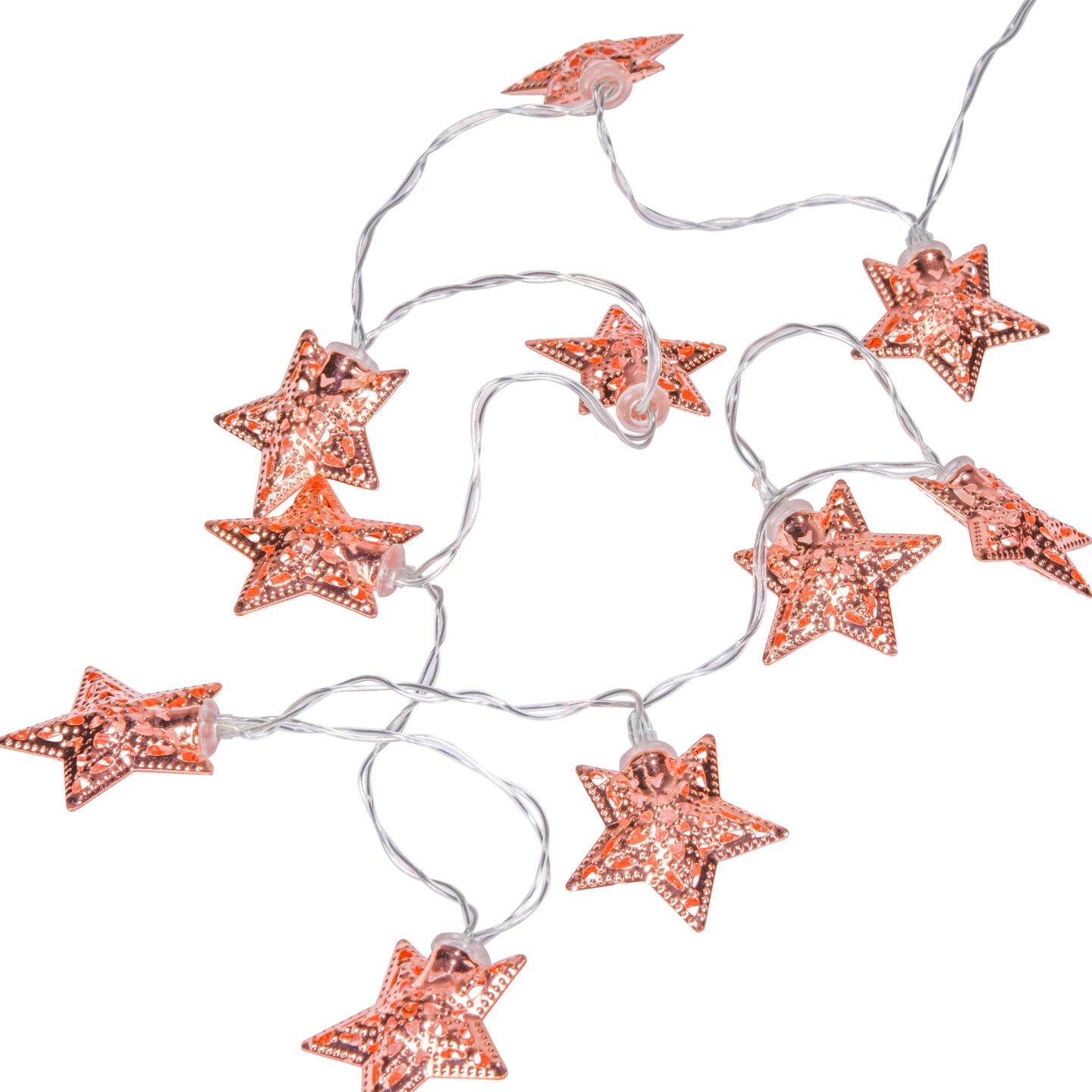 Perfect Holiday 10 LED String Light With Rose Gold Small Metal Star - Warm White