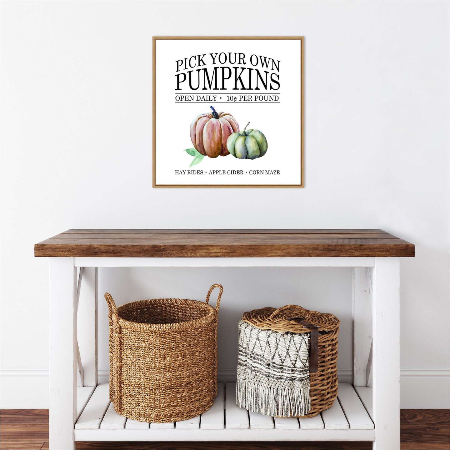 Pick Your Own Pumpkins by Amanti Art Portfolio 22-in. W x 22-in. H. Canvas Wall Art Print Framed in Natural