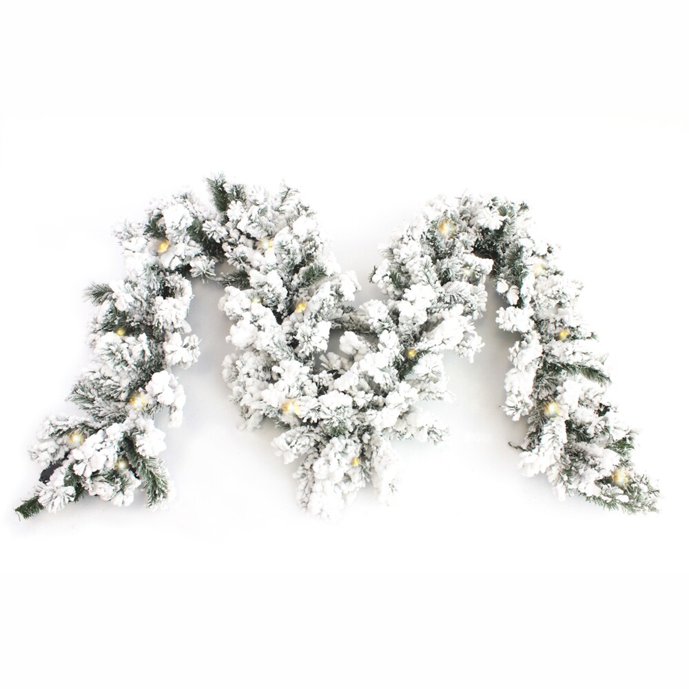 Perfect Holiday 9ft Pre-Lit Garland With Heavy Snow Flock