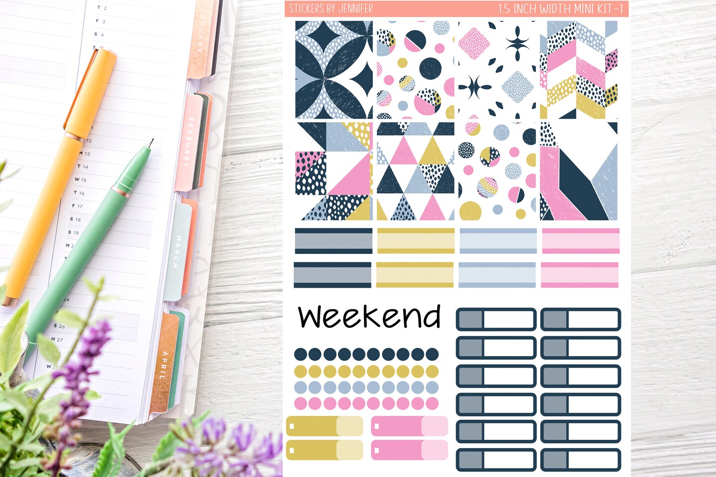 Blue Gold Pink Planner Sticker Kit (for 7x9 vertical planners)