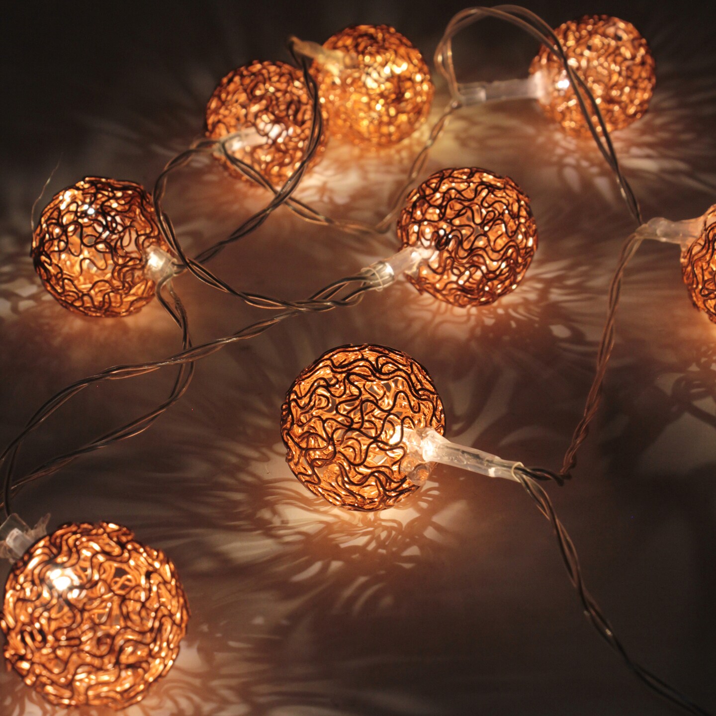 Perfect Holiday 8 LED String Light With Rose Gold Metal Ball - Warm White