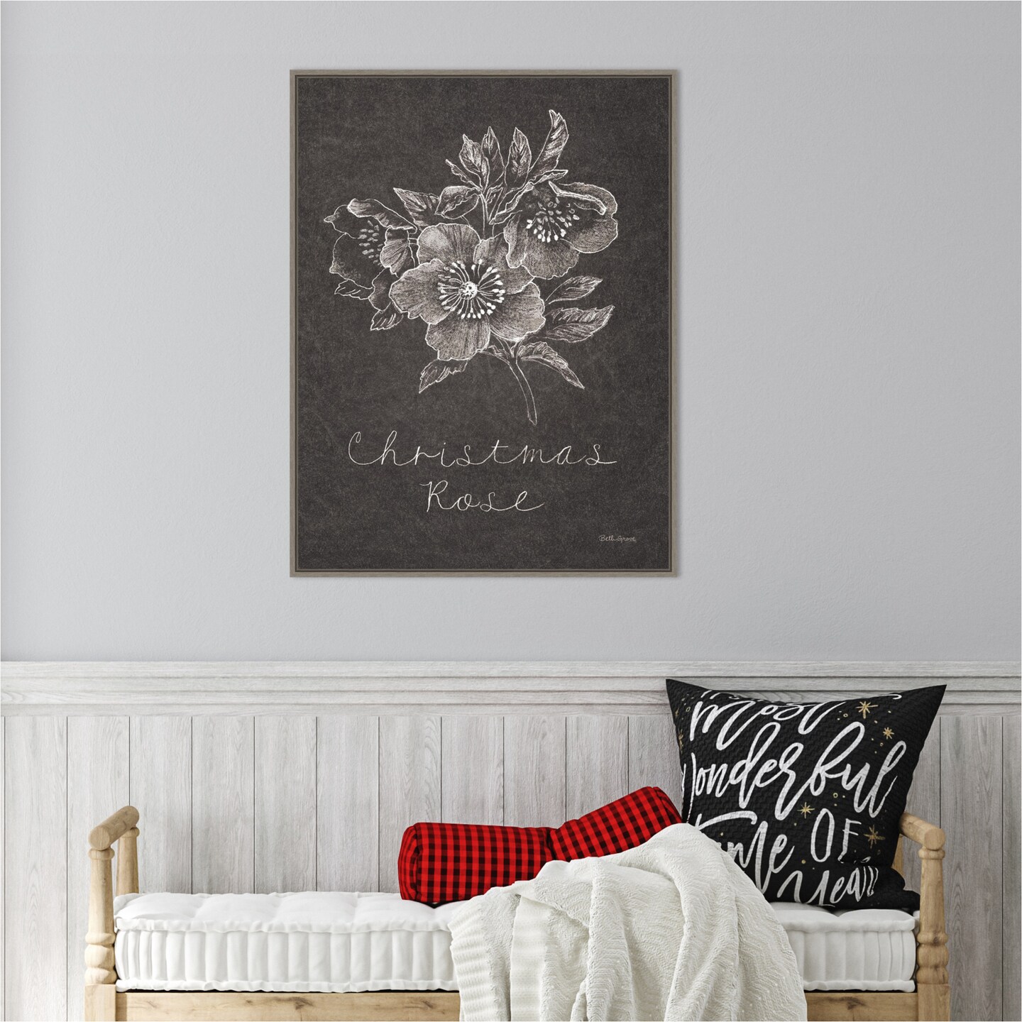 Black and White Chalkboard Christmas III by Beth Grove 23-in. W x 30-in. H. Canvas Wall Art Print Framed in Grey