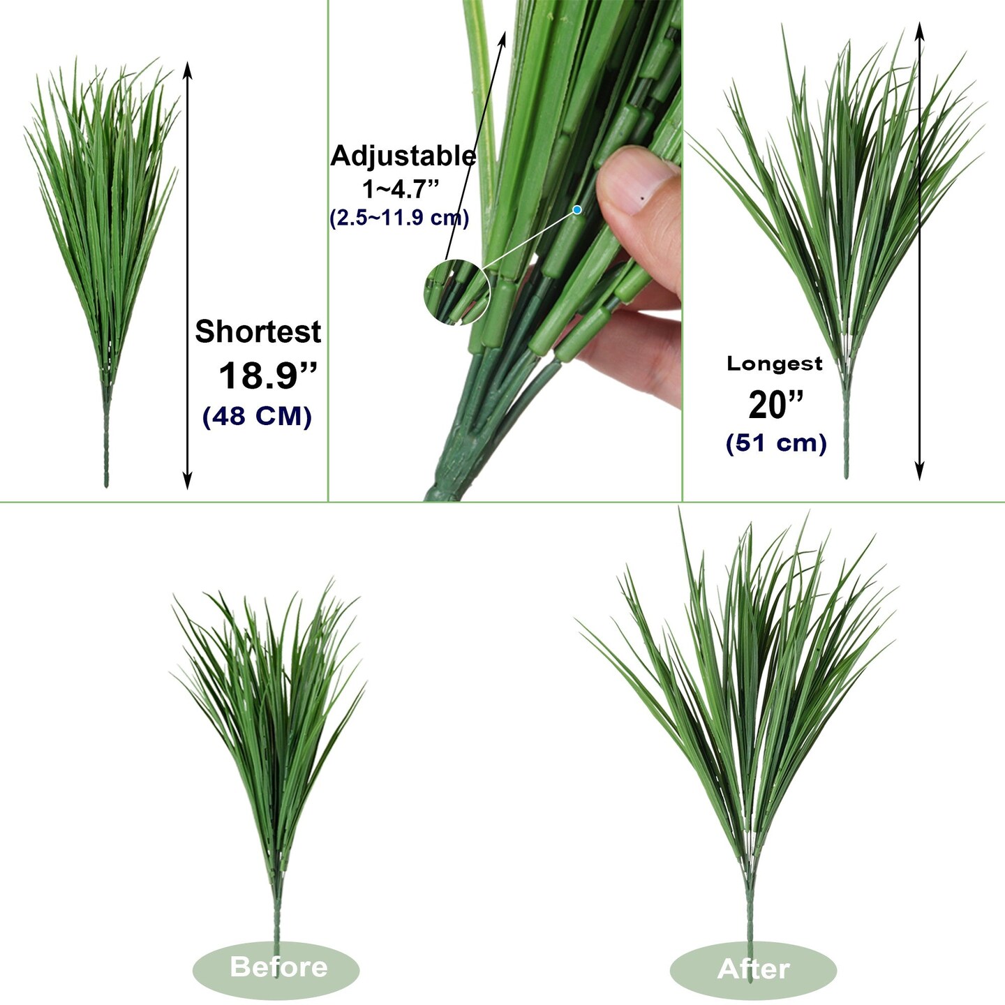 Grand Verde Wheat Grass Artificial Plants 20” Tall Greenery Shrubs Faux Leaves UV-Resistant Real-Touch Plastic Fake Bush, Bulk 6pcs