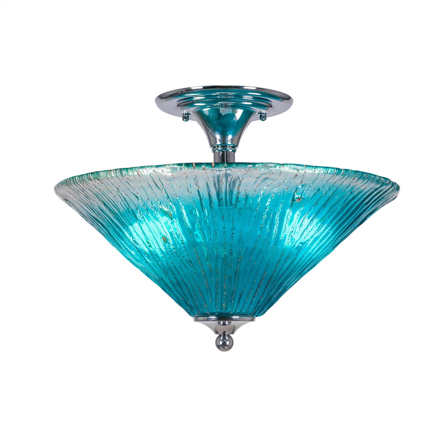SemiFlush With 2 Bulbs Shown In Chrome Finish With 16 Teal Crystal