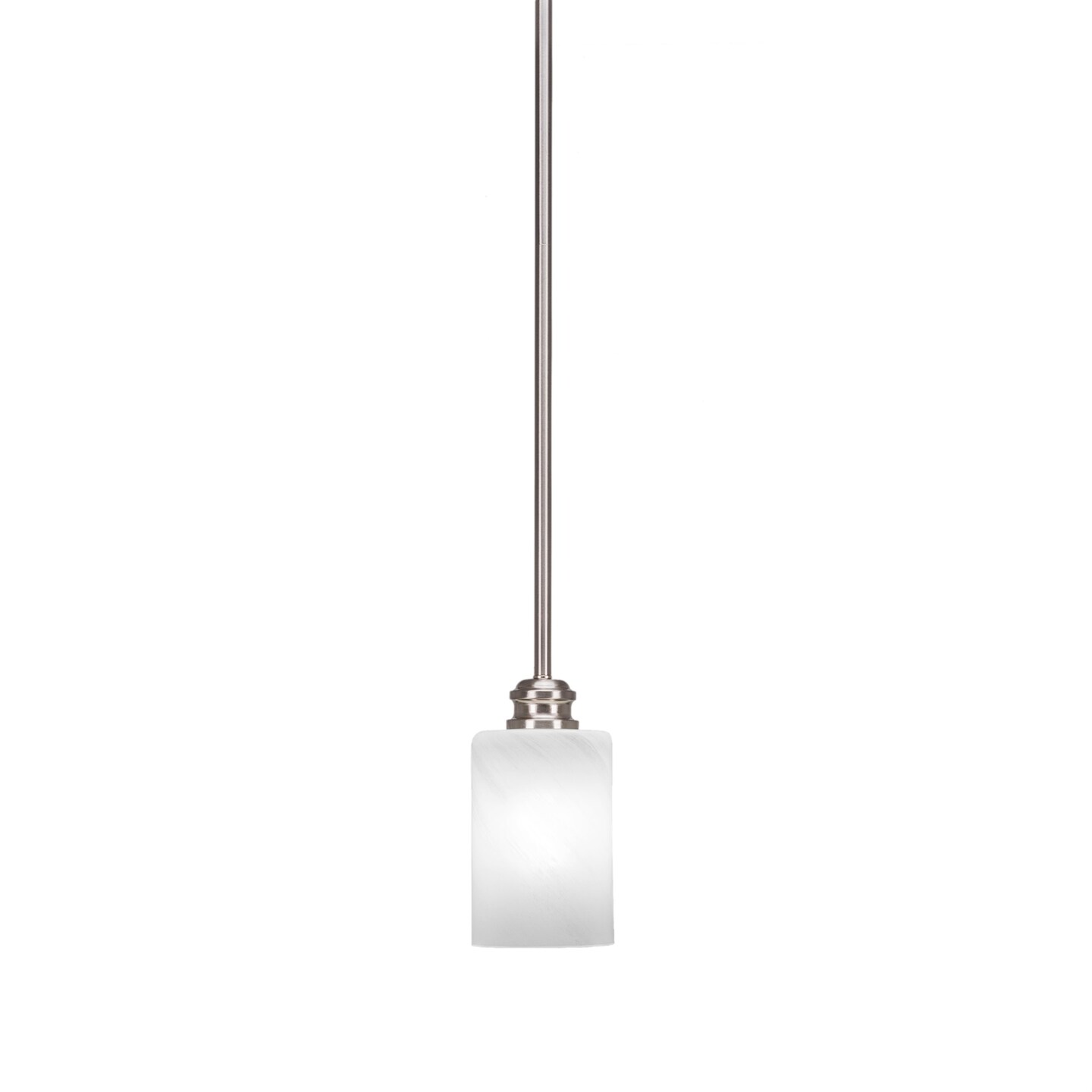 Edge Stem Mini Pendant Shown In Brushed Nickel Finish With 4" White