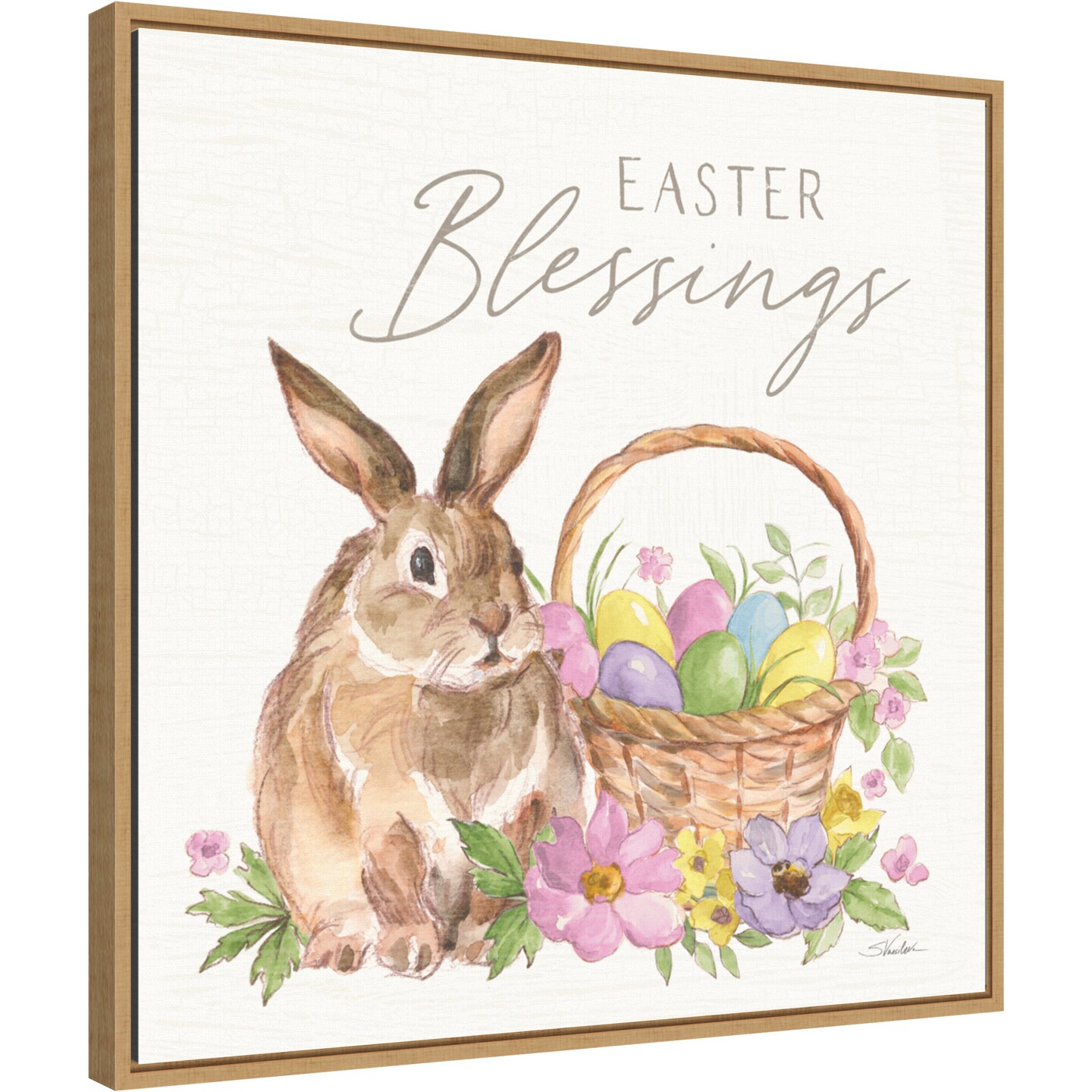 Happy Easter VI Bright by Silvia Vassileva 22-in. W x 22-in. H. Canvas Wall Art Print Framed in Natural