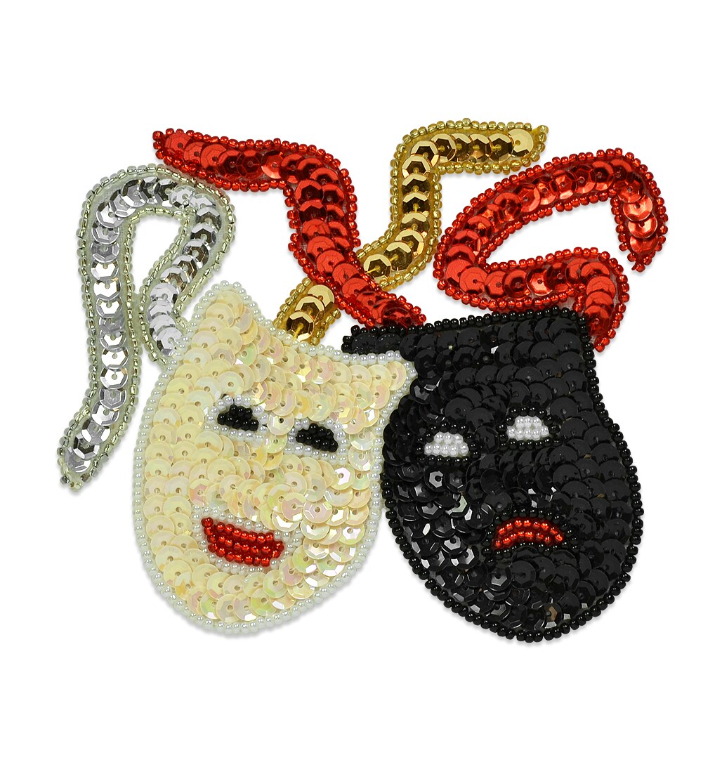 Mardi Gras Drama Masks Beaded Sequin Applique/Patch 4 1/4&#x22; x 3 1/2&#x22;