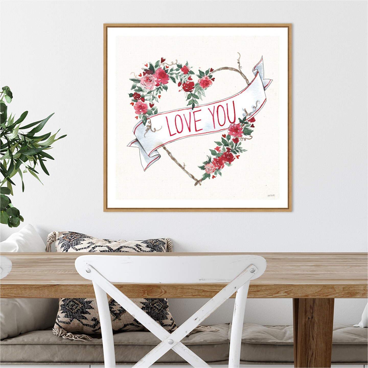 Love You I by Anne Tavoletti 22-in. W x 22-in. H. Canvas Wall Art Print Framed in Natural