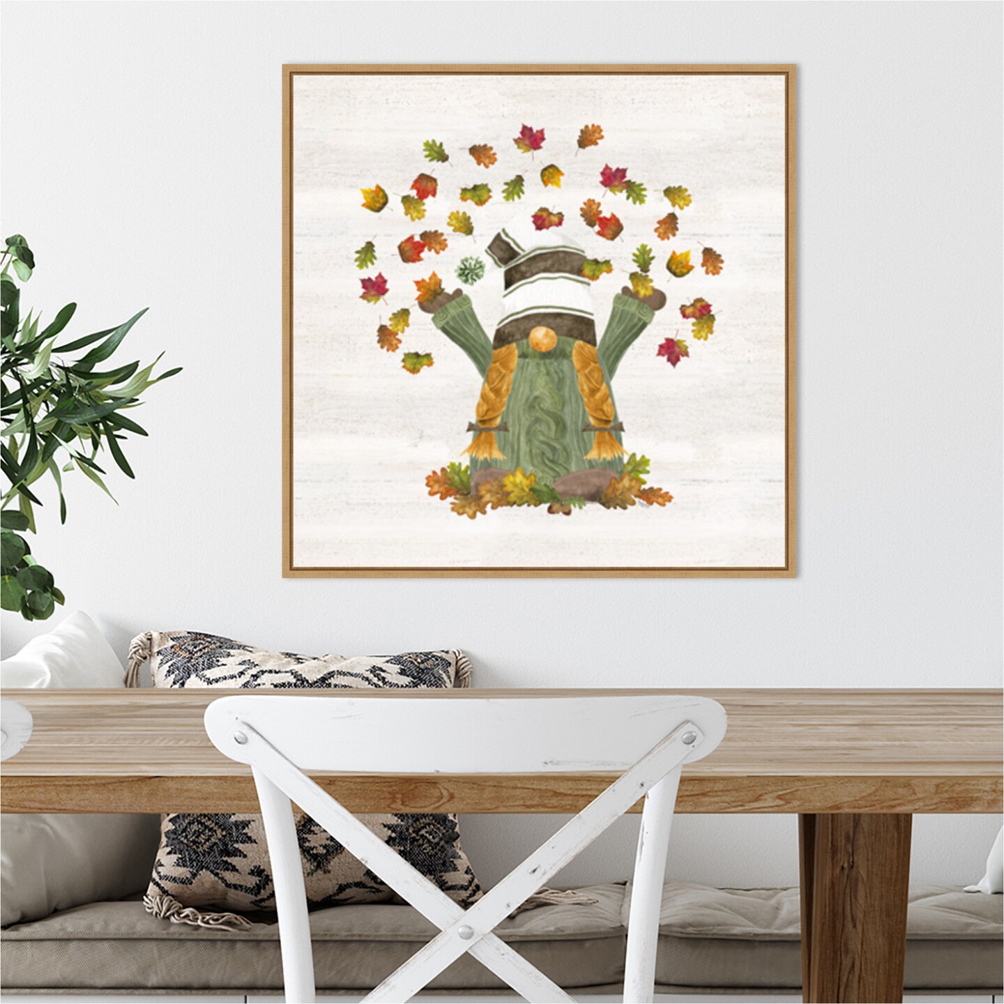 Fall Gnomes VI by Tara Reed 22-in. W x 22-in. H. Canvas Wall Art Print Framed in Natural
