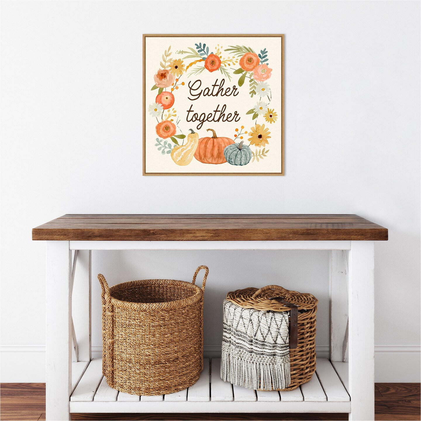 Harvest Home II by Victoria Barnes 22-in. W x 22-in. H. Canvas Wall Art Print Framed in Natural
