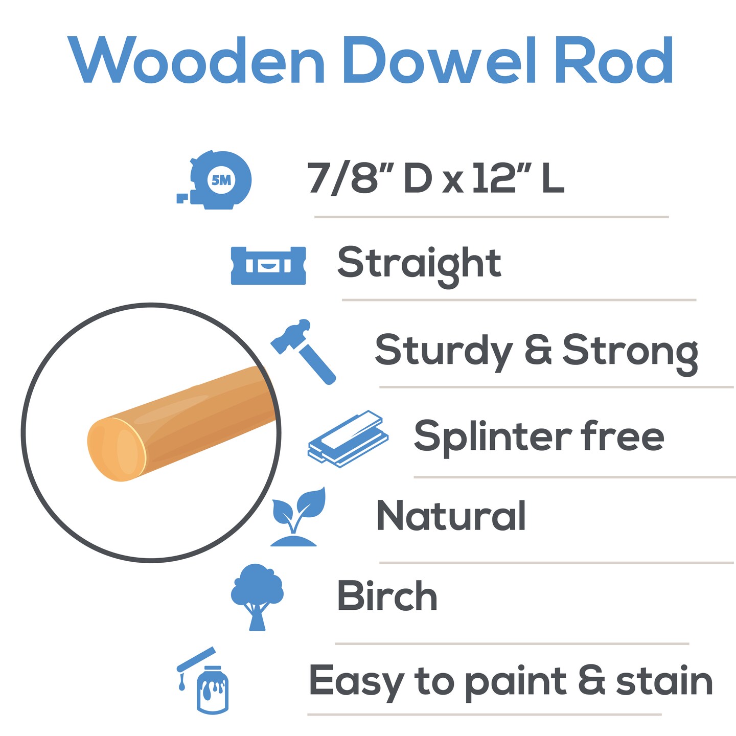 Wooden Dowel Rods 7/8 inch Thick, Multiple Lengths Available, Unfinished Sticks Crafts & DIY | Woodpeckers