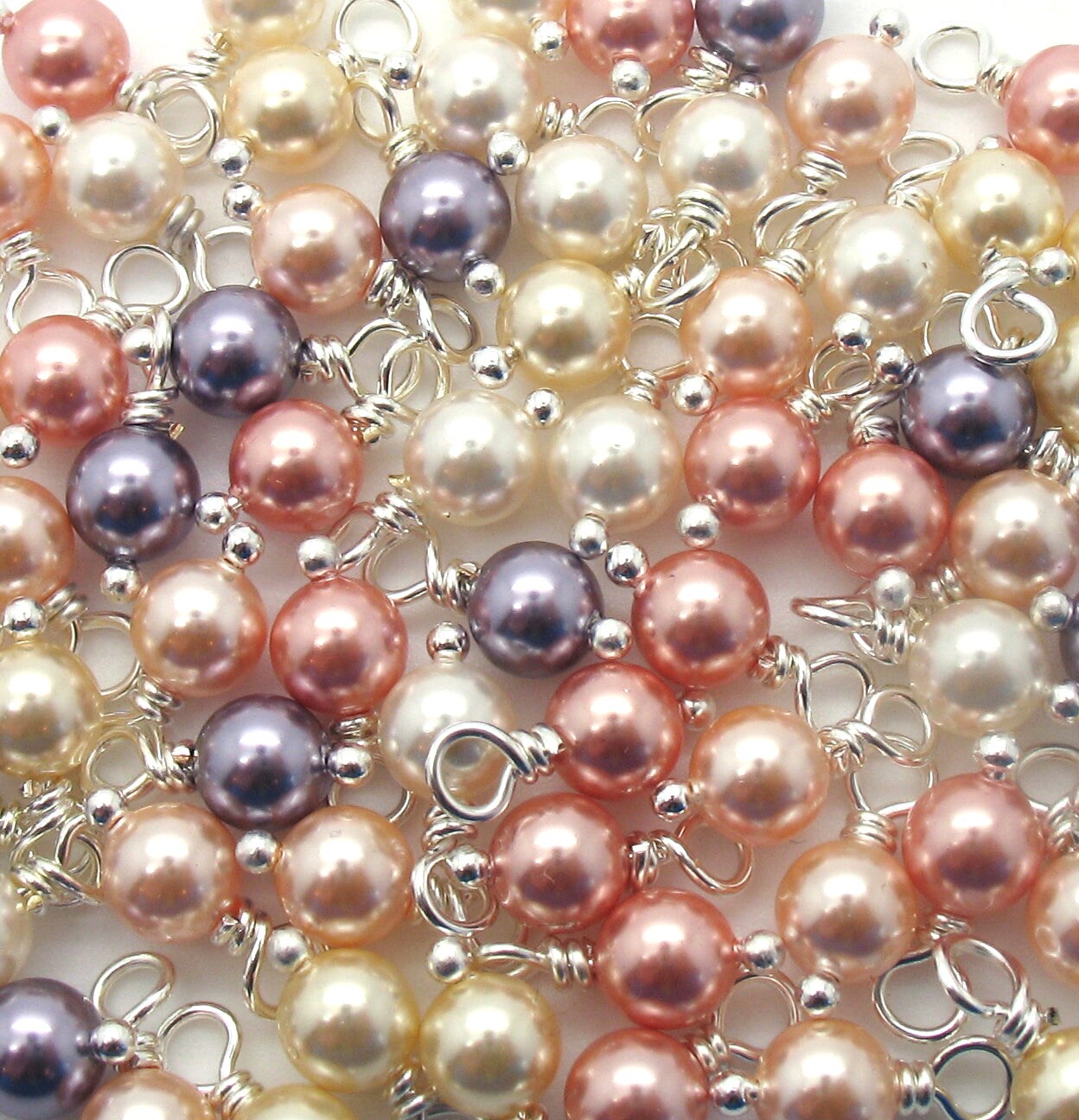 Crystal Pearl Bead Charms, 20 pieces, Peach Cream & Mauve 6mm Bead Dangle Set, Adorabilities