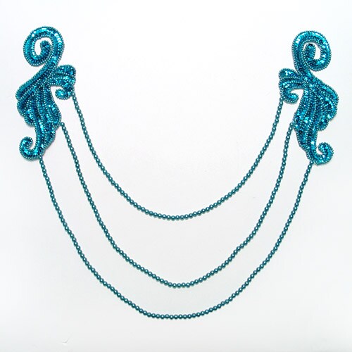 Sequin Plume Applique/Patch with Bead Strands