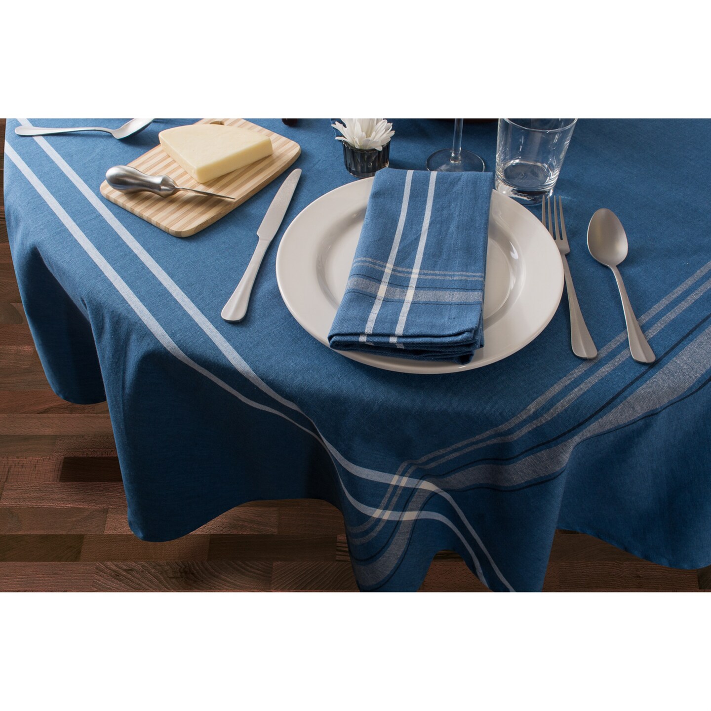 DII Blue French Chambray Tablecloth 70 Round Fabric Tablecloths