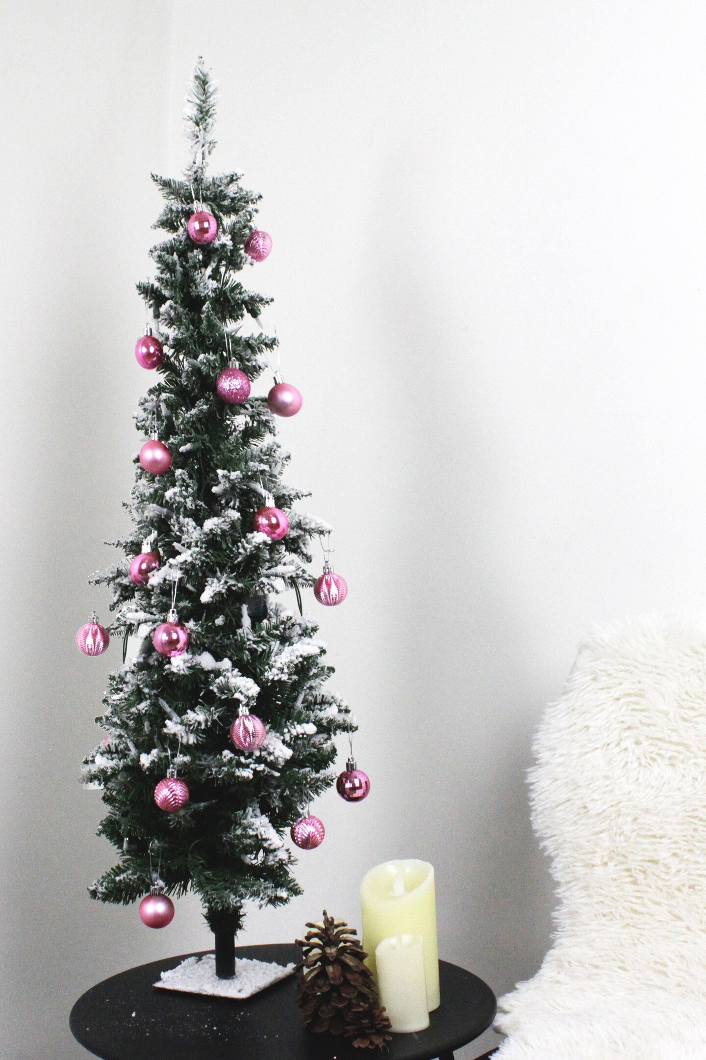 Perfect Holiday Snow Flocked Pencil Tree with Square Metal Base