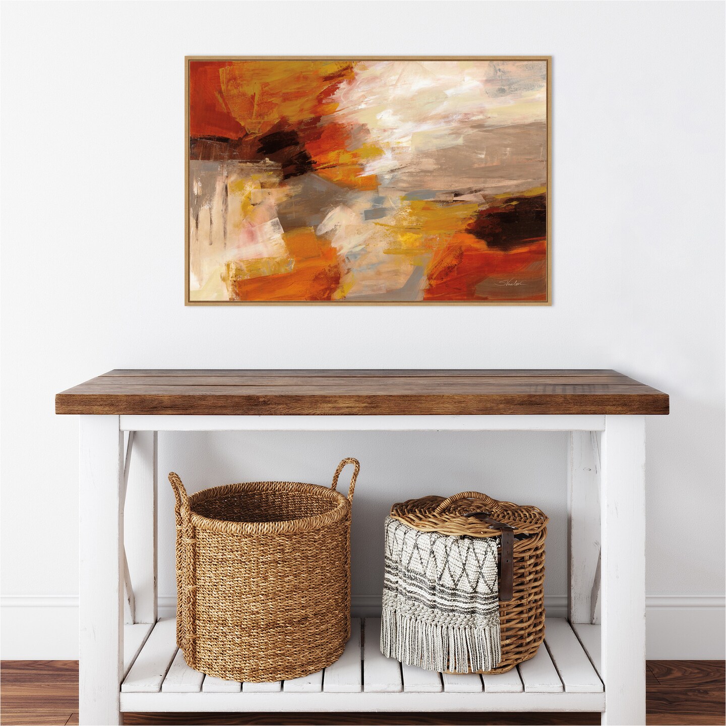 Falling Leaves by Silvia Vassileva 33-in. W x 23-in. H. Canvas Wall Art Print Framed in Natural