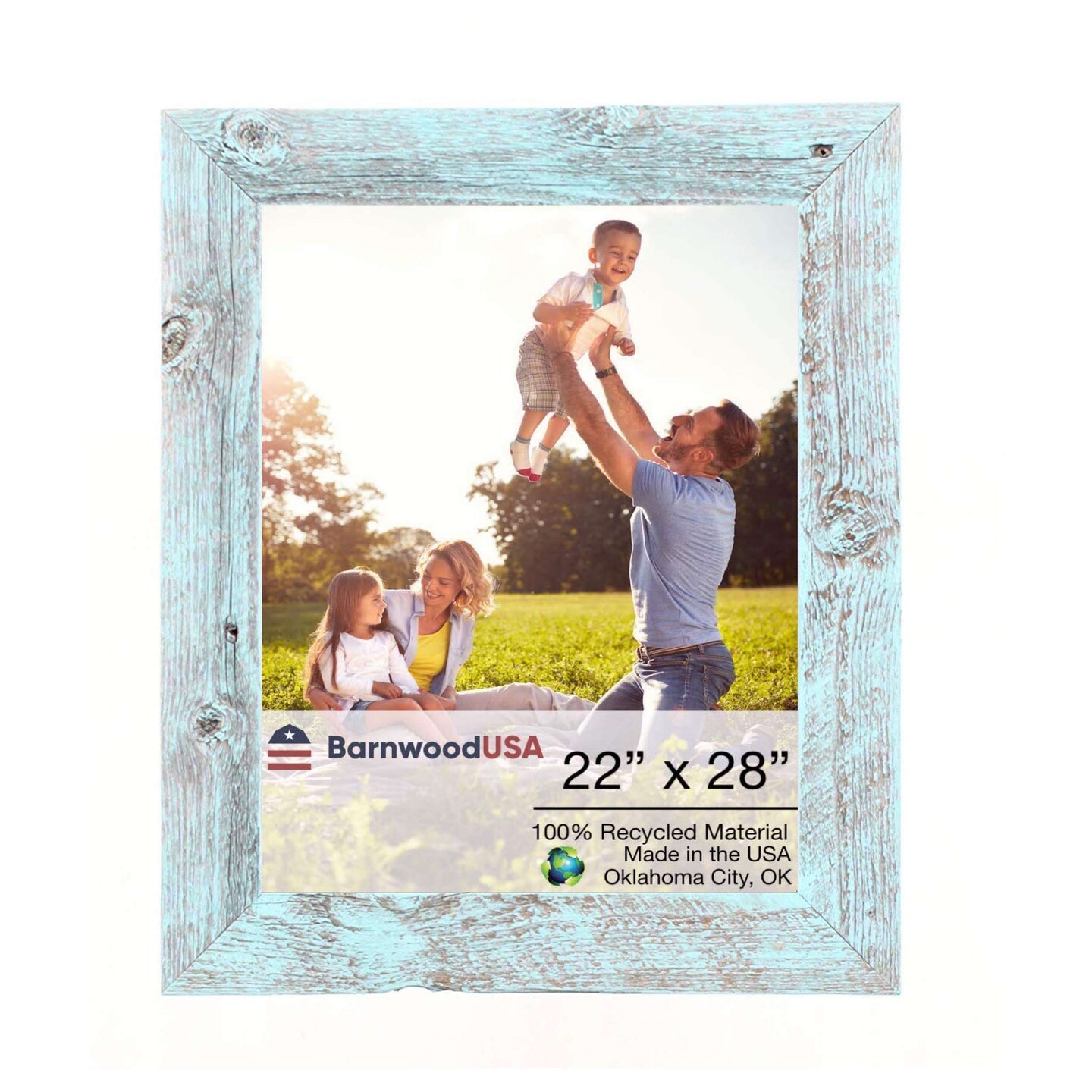 Frame Color:blue Rustic Farmhouse 22 in. x 28 in. Reclaimed Wood Picture Frame, Color ...