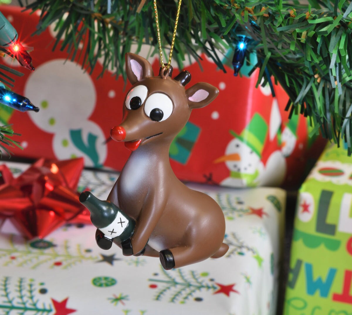 Rowdy Reindeer Funny Liquor Bottle Christmas Ornament