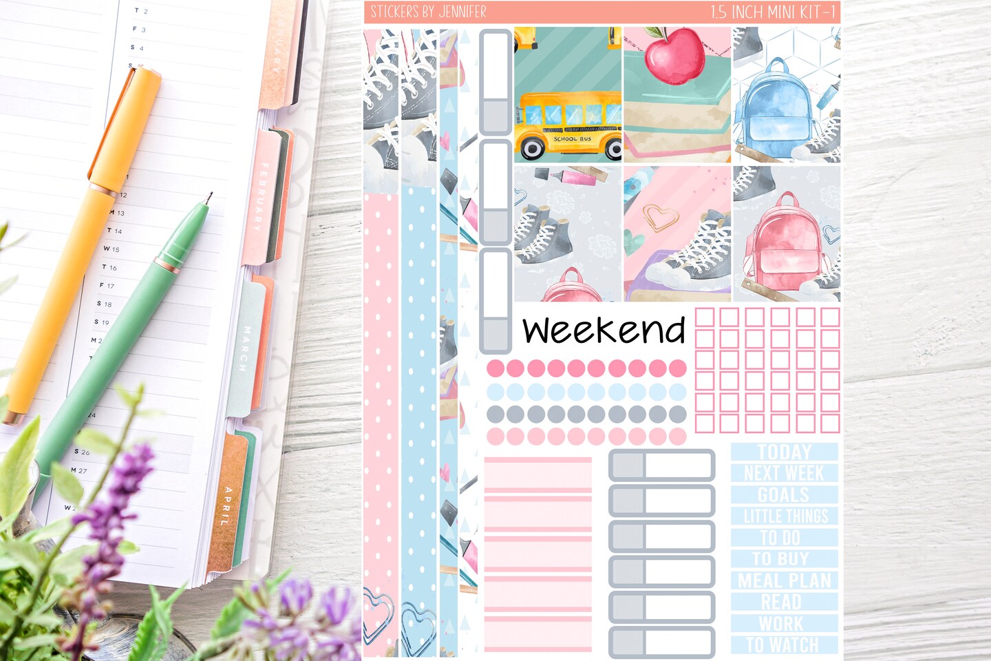 Back To School Planner Sticker Kit (for 7x9 vertical planners)…