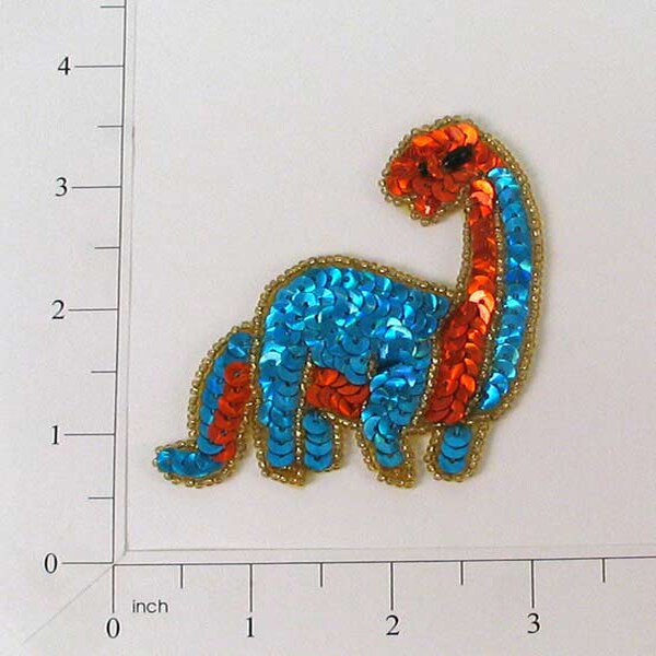 3&#x22; x 2 3/4&#x22; Billy Brontosaurus Dinosaur Sequin Applique/Patch