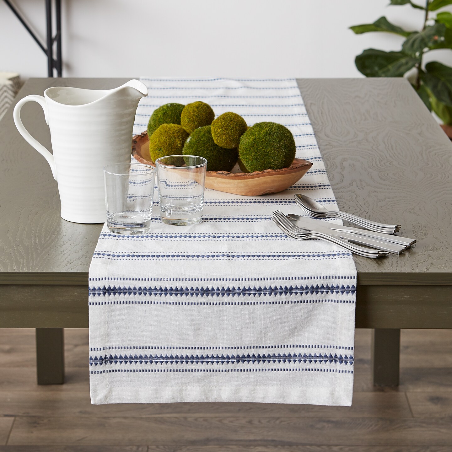 DII French Blue Zig Dobby Stripe Table Runner Table Linens & Runners Michaels