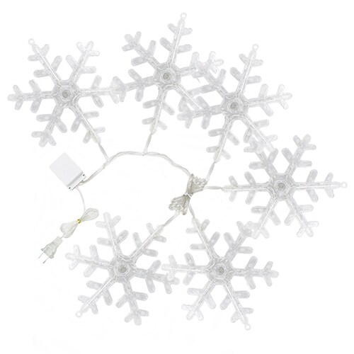 Perfect Holiday Snowflake String Lights 6pcs Plug in 8 Function - White