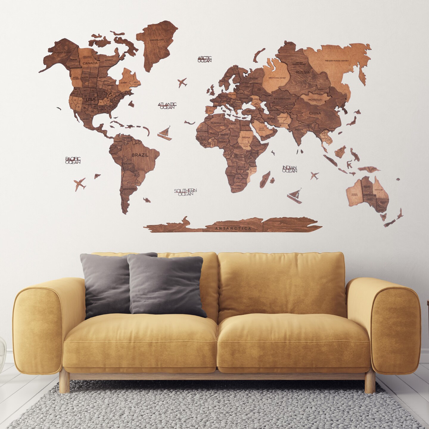 World Map, Wood Map, Wall Art Decor, Wooden World Map, 3D World Map