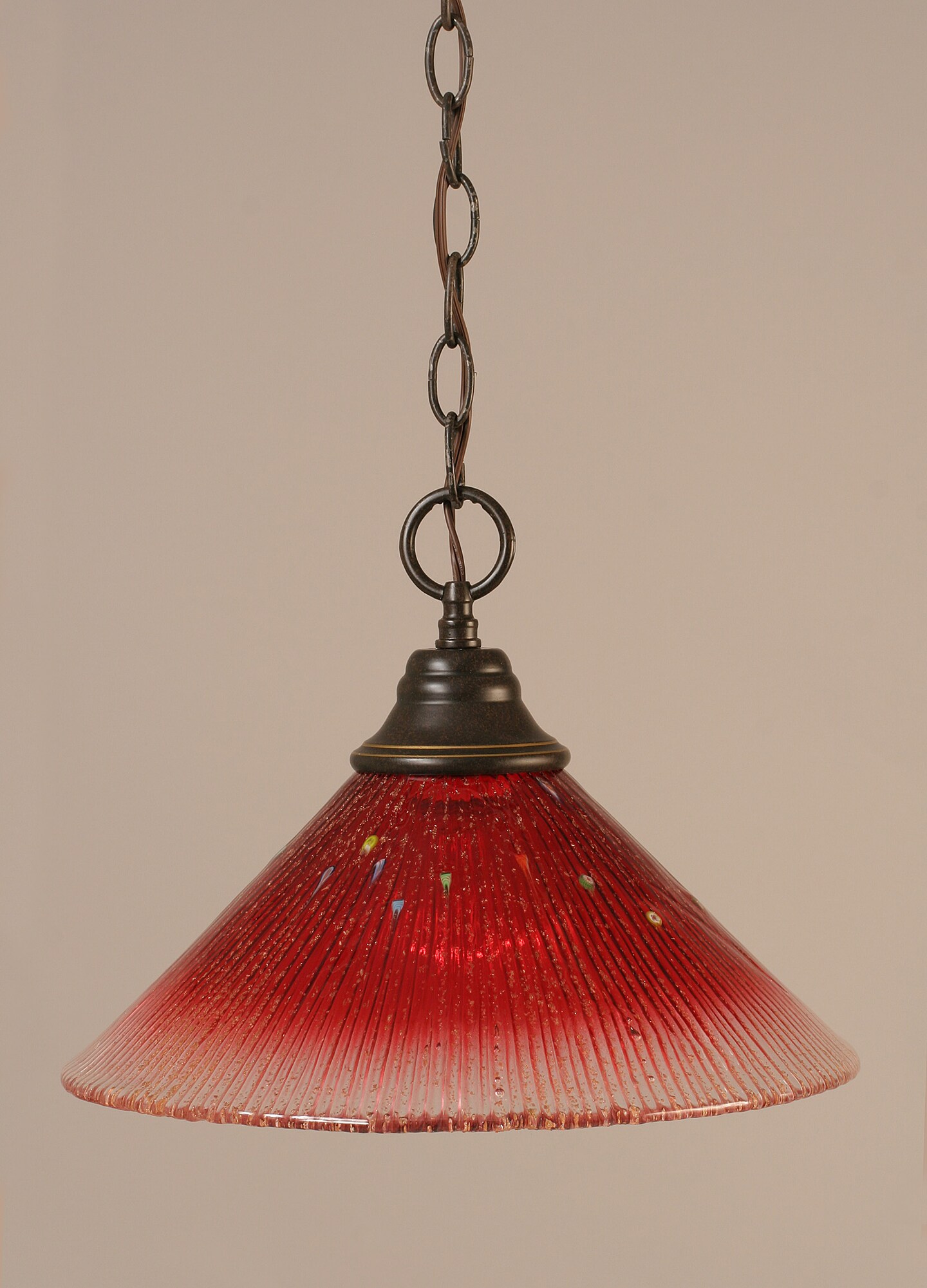 Chain Hung Pendant Shown In Dark Granite Finish With 12 Raspberry Crystal Glass Pendant Lights