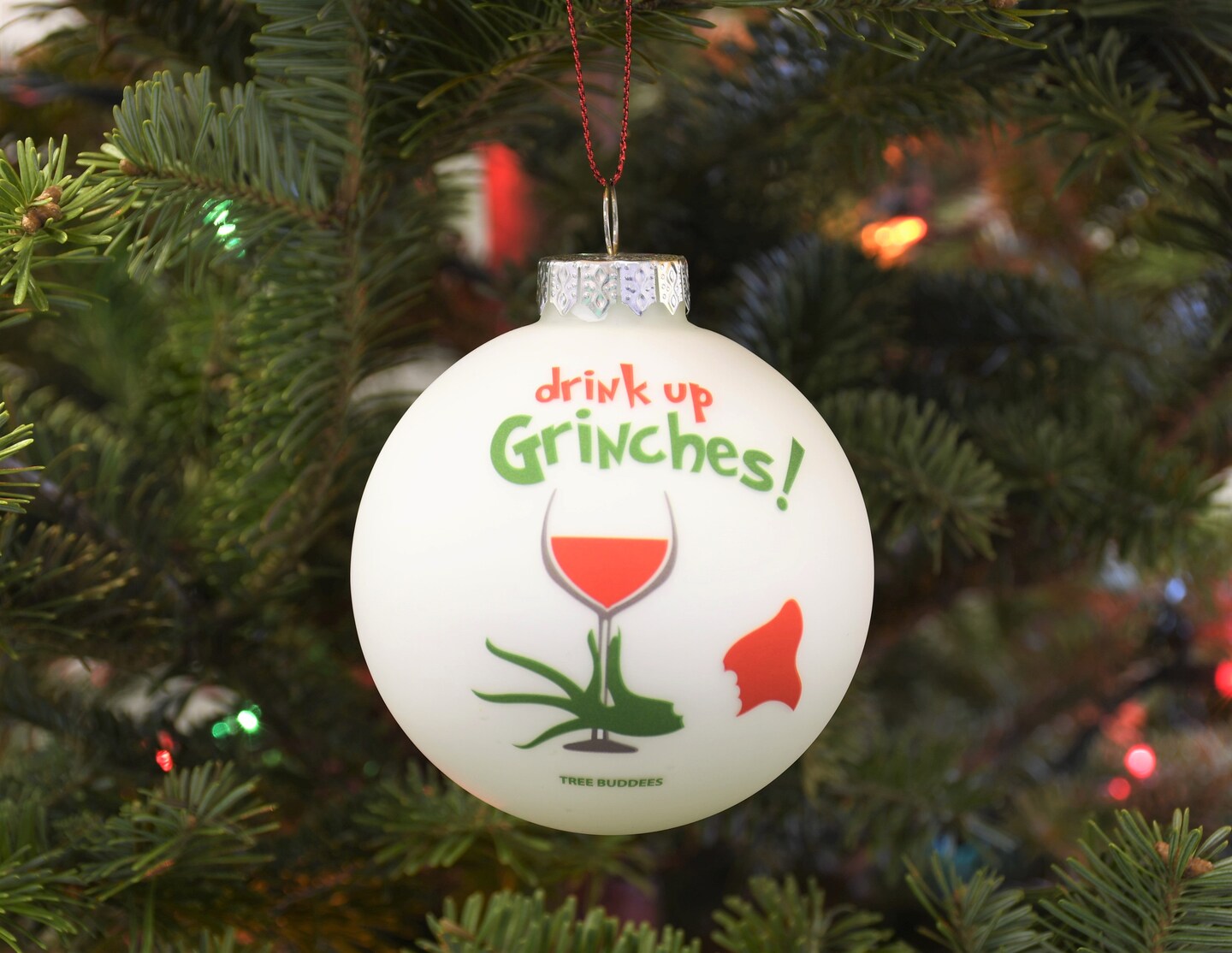 Drink Up Grinches! Funny Wine Glass Bulb Ornament