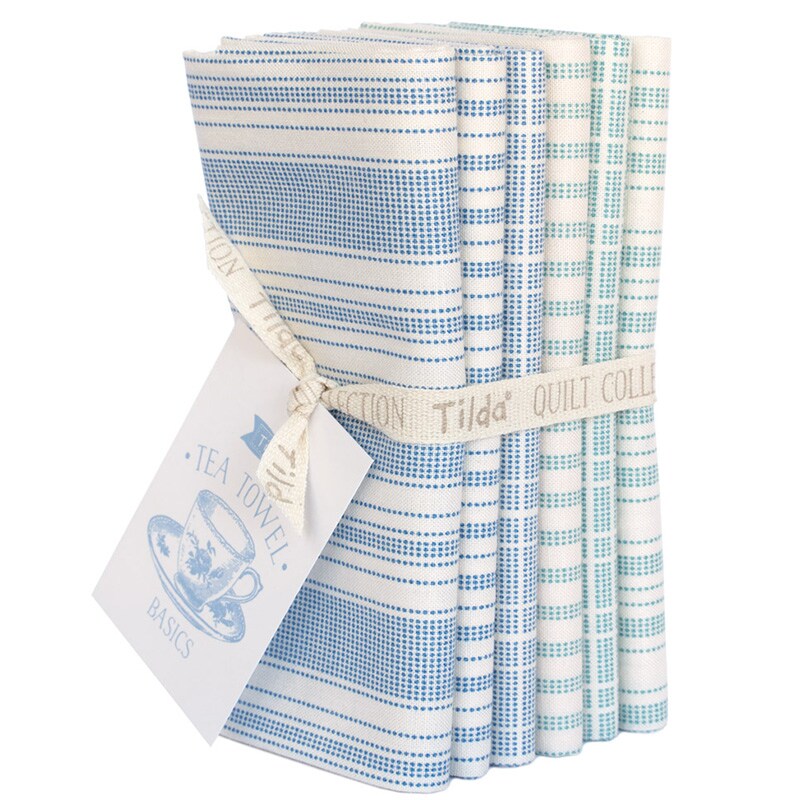 Tilda Fabrics Tea Towel - Blue/Teal - 6 Fat Quarters - 20&#x22; x 22&#x22;