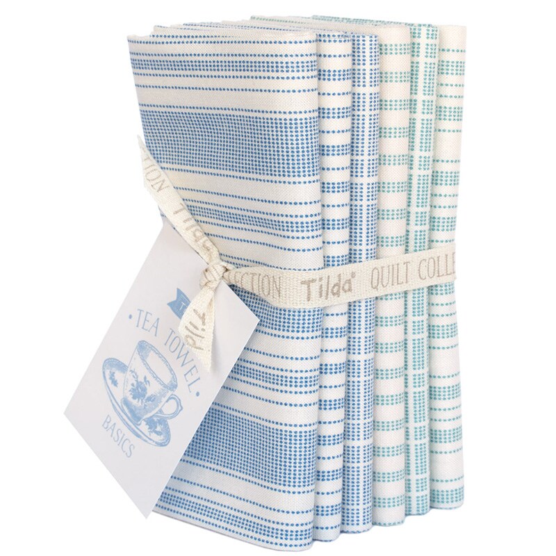 Tilda Fabrics Tea Towel - Blue/Teal - 6 Fat Quarters - 20" x 22"