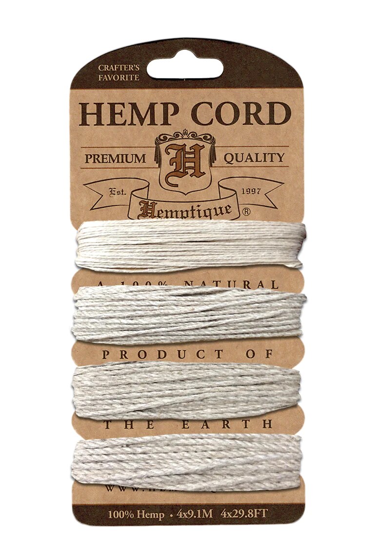 Hemptique Multi-Weight Hemp Cord Cards Eco Friendly Sustainable Naturally Grown Jewelry Bracelet Making Paper Crafting Scrapbooking Bookbinding Mixed Media Crocheting Macrame Seasonal Holiday Gift Wrapping Outdoor Gardening