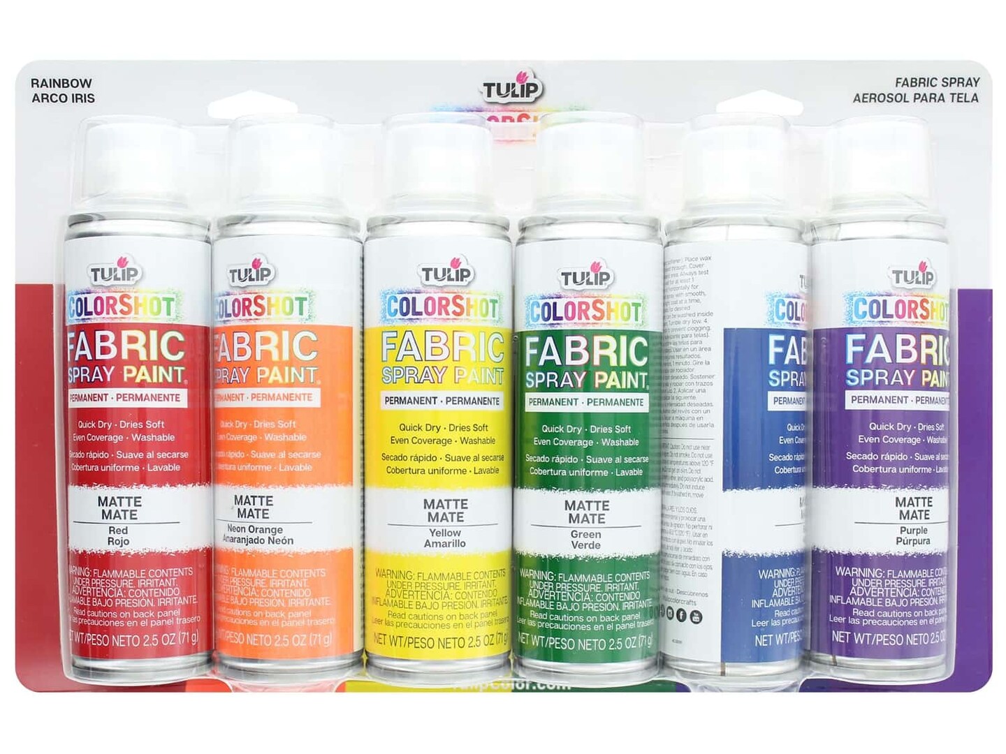 Tulip Fabric Spray Paint ColorShot 2.5 oz Rainbow 6 pc