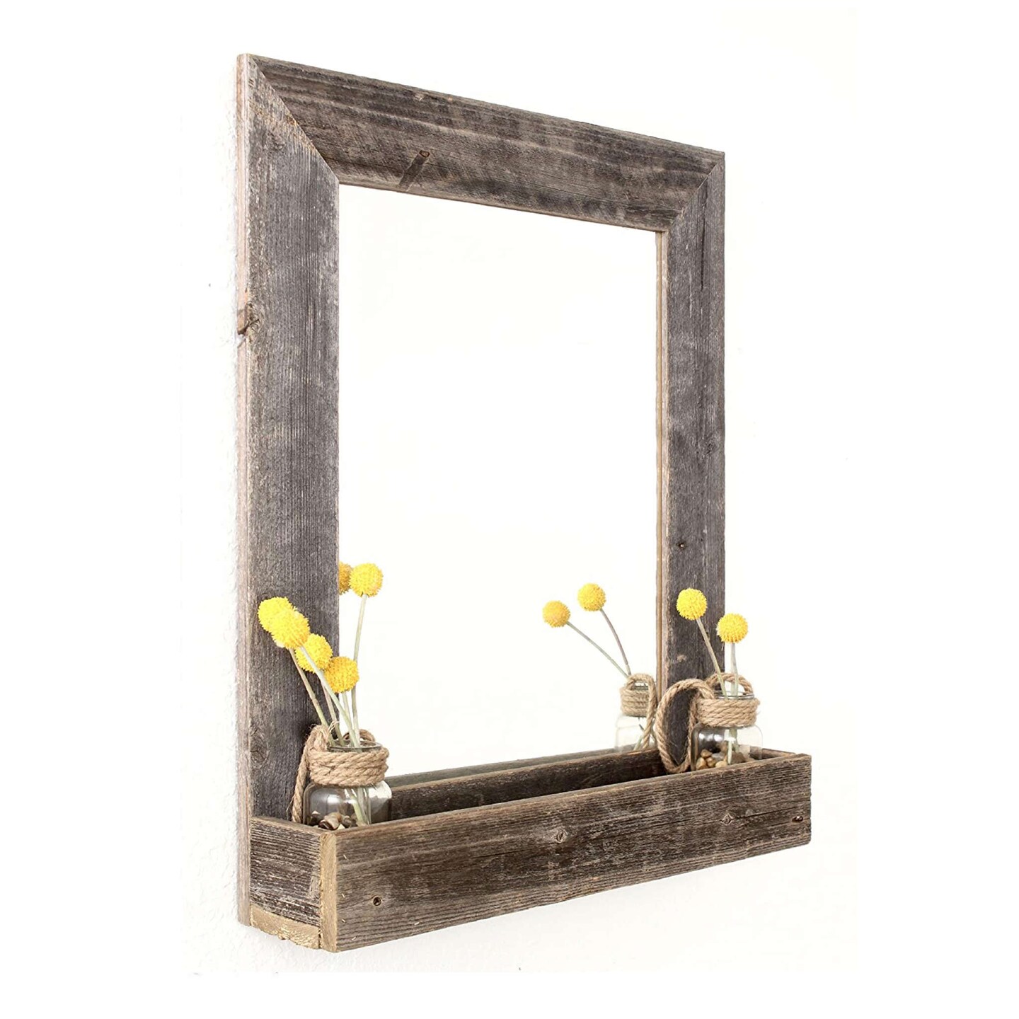 Rustic Farmhouse 16 x 20 Weathered Gray Wood Framed Mirror with Shelf