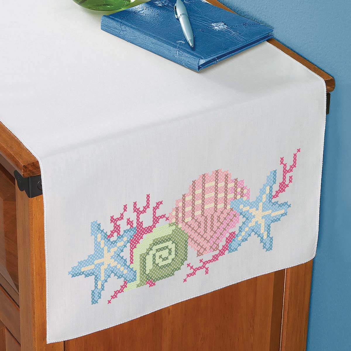 Herrschners  Shell Collection Dresser Scarf Stamped Cross-Stitch