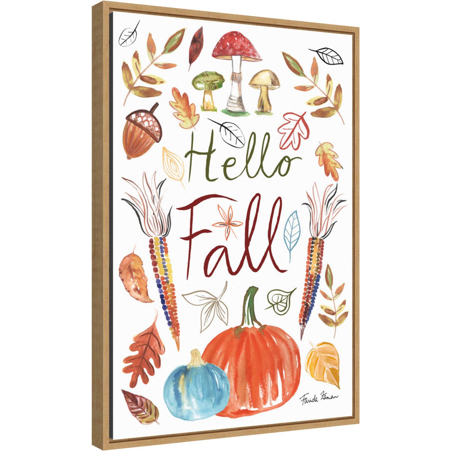Hello Fall I by Farida Zaman 16-in. W x 23-in. H. Canvas Wall Art Print Framed in Natural