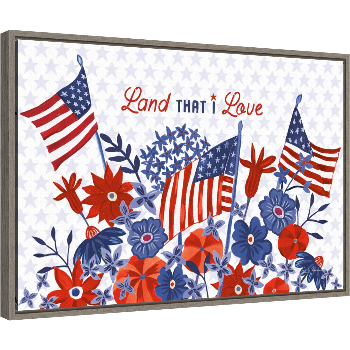 America the Beautiful I Love by Farida Zaman 23-in. W x 16-in. H. Canvas Wall Art Print Framed in Grey