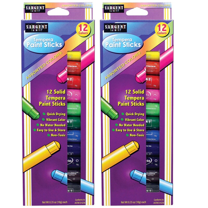 Tempera Paint Sticks, Assorted Colors, 12 Per Pack, 2 Packs