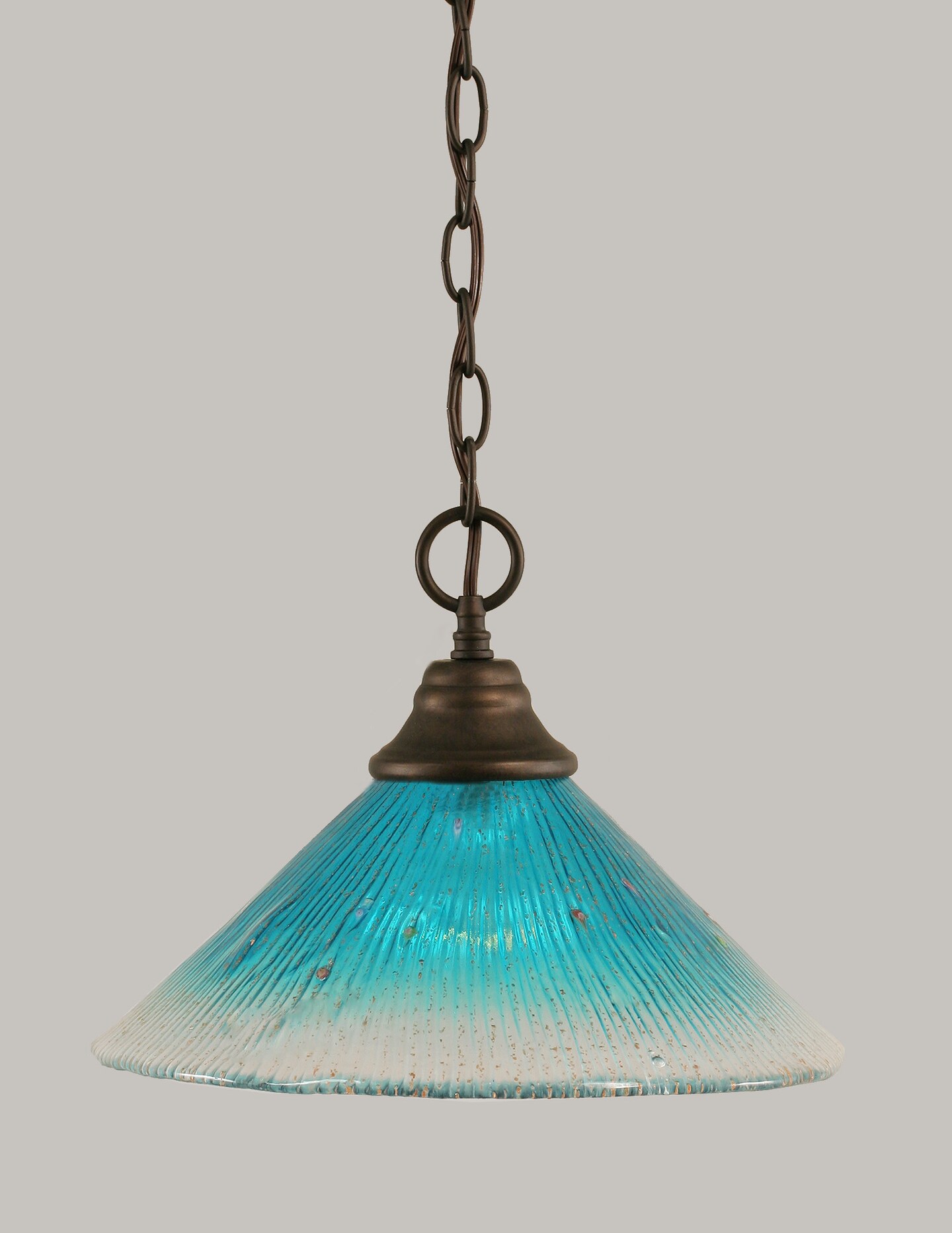 Chain Hung Pendant Shown In Bronze Finish With 12 Teal Crystal Glass