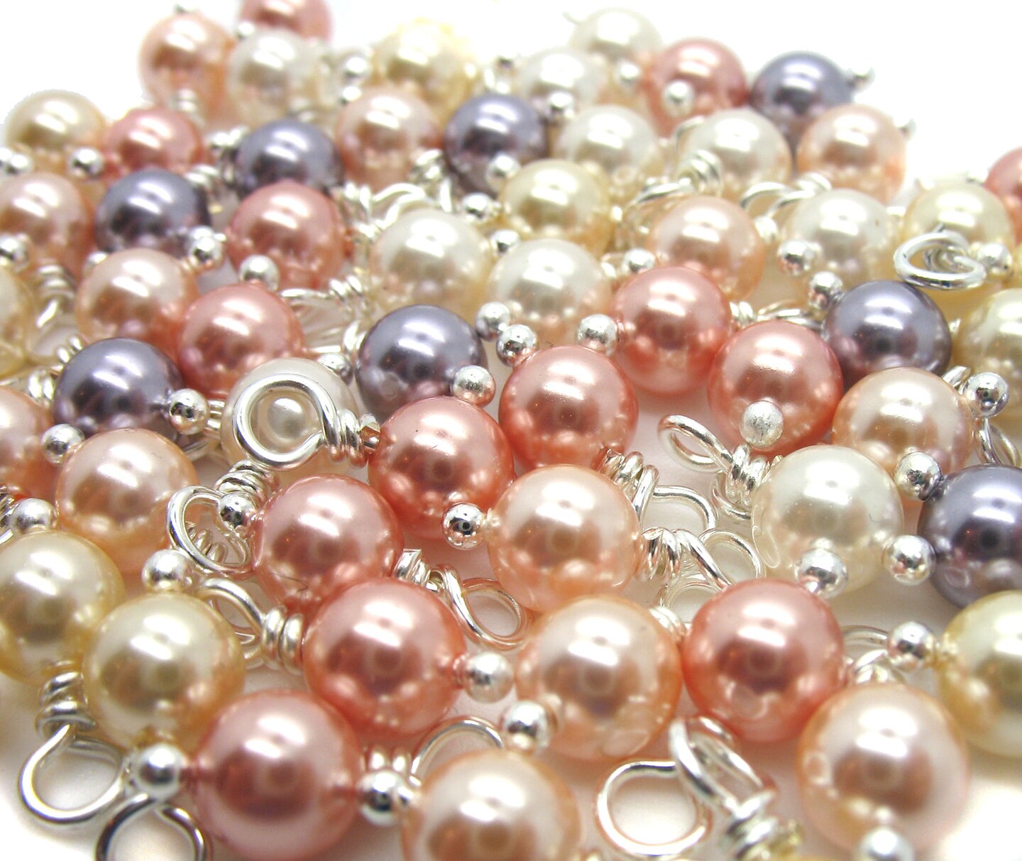 Crystal Pearl Bead Charms, 20 pieces, Peach Cream & Mauve 6mm Bead Dangle Set, Adorabilities