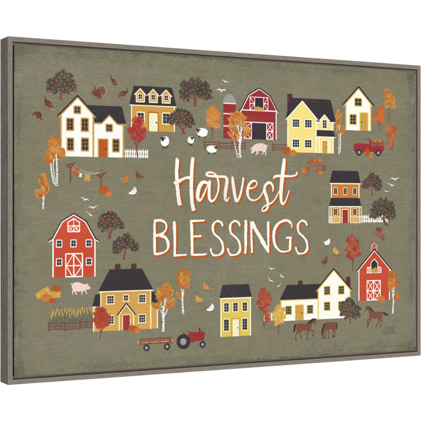 Harvest Village I by Laura Marshall 33-in. W x 23-in. H. Canvas Wall Art Print Framed in Grey
