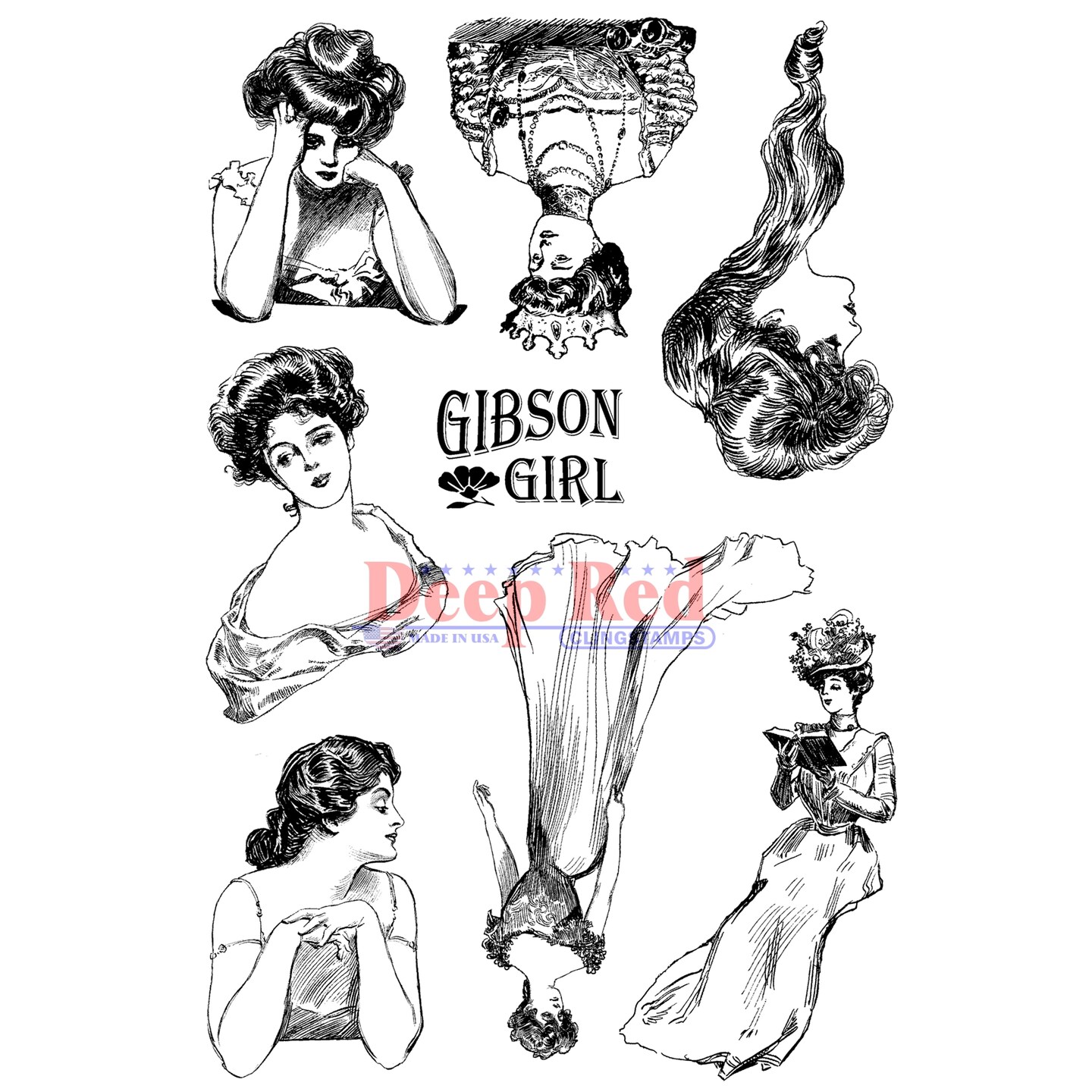 Deep Red Stamps Gibson Girls Collection Rubber Cling Stamp 4 x 6 inches