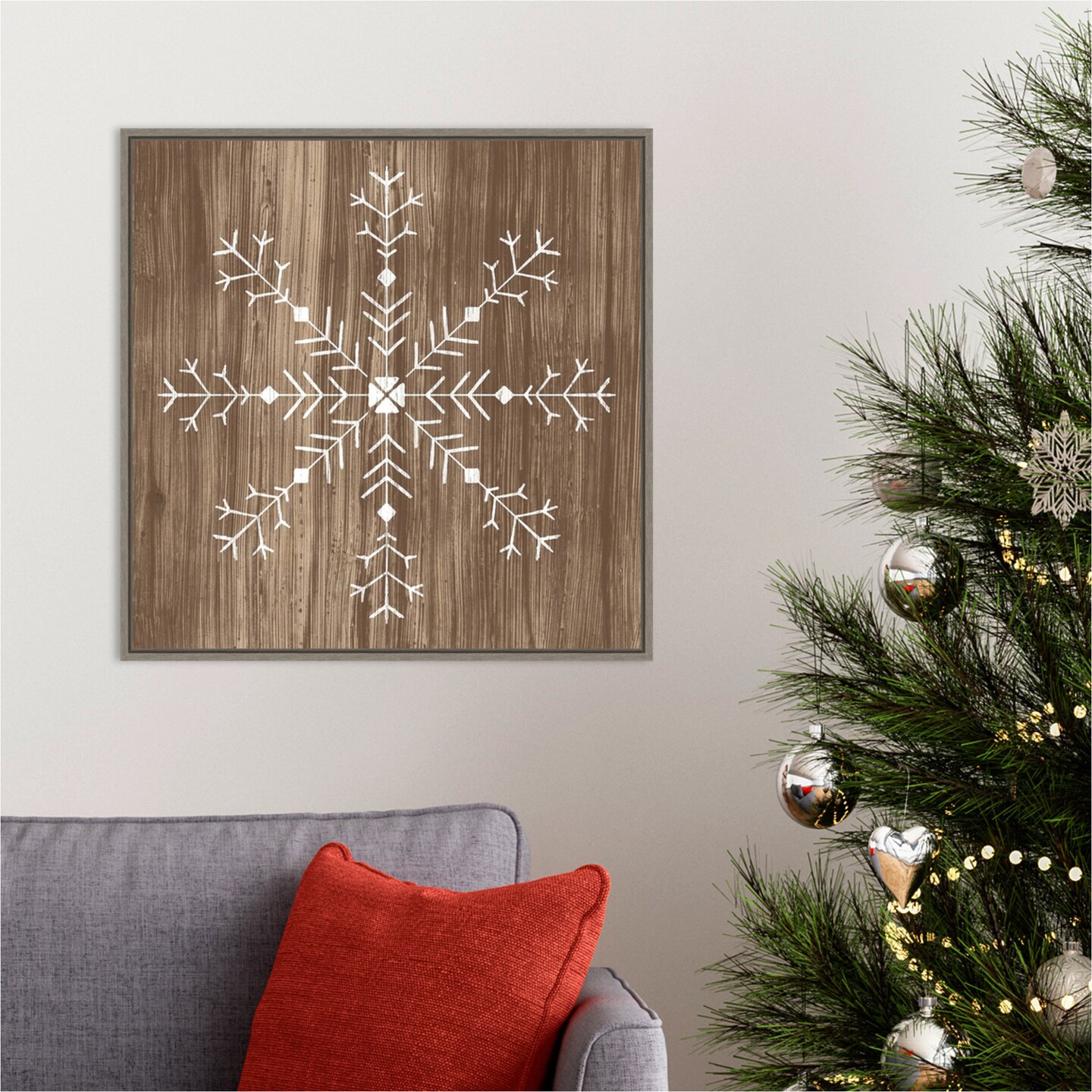 Barnwood Wonderland I Snowflake by June Erica Vess Canvas Wall Art Print Framed