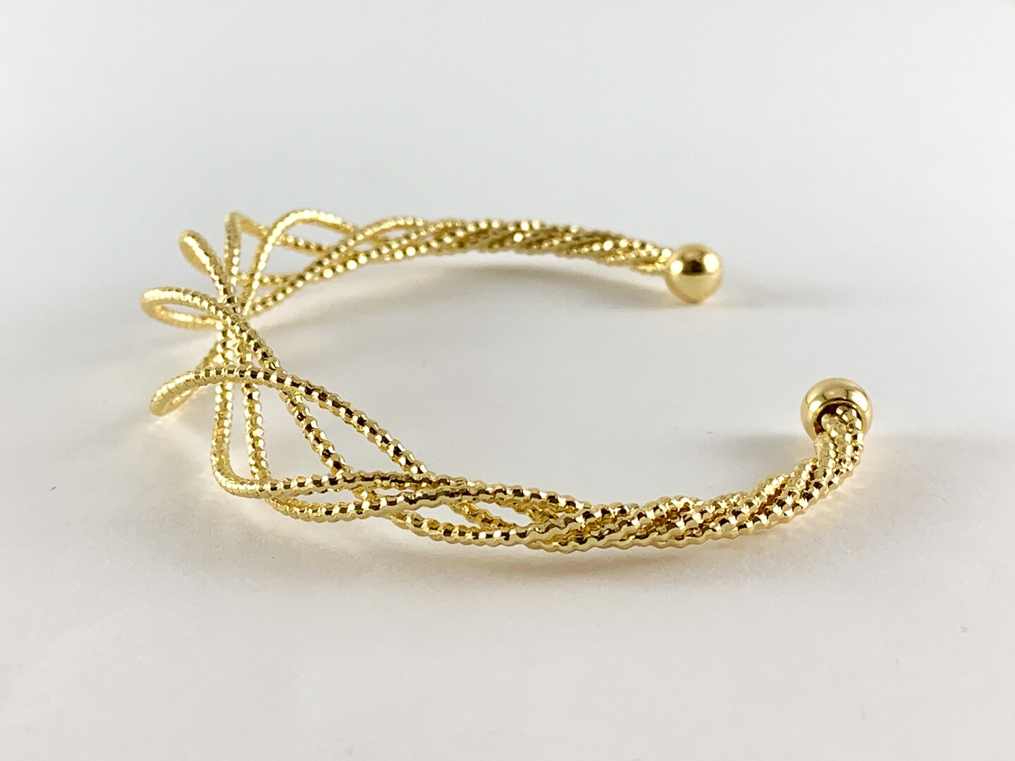 Real Gold 18K Plated Copper Twisted Filigree Shiny Adjustable Bracelet Cuffs 1 pc