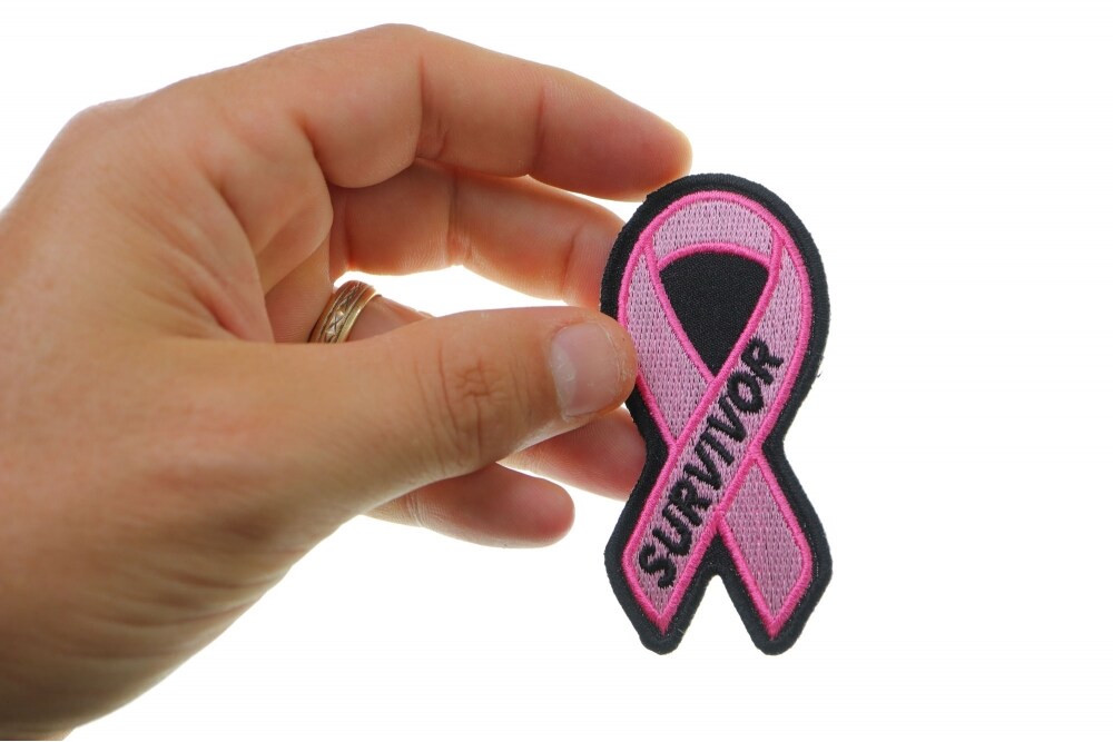 Patch, Embroidered Patch (Iron-On or Sew-On), Breast Cancer Survivor Pink Ribbon, 1.5" x 3.25"