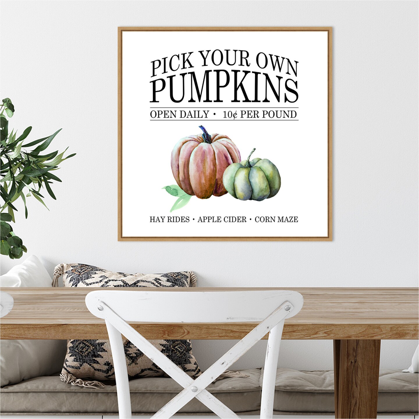 Pick Your Own Pumpkins by Amanti Art Portfolio 22-in. W x 22-in. H. Canvas Wall Art Print Framed in Natural