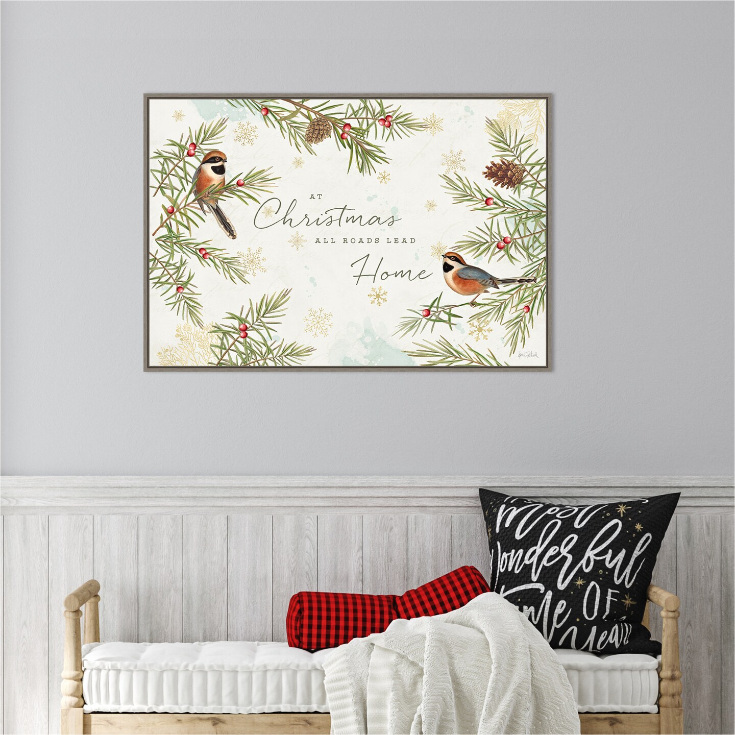 Christmas Tradition I by Katie Pertiet 33-in. W x 23-in. H. Canvas Wall Art Print Framed in Grey