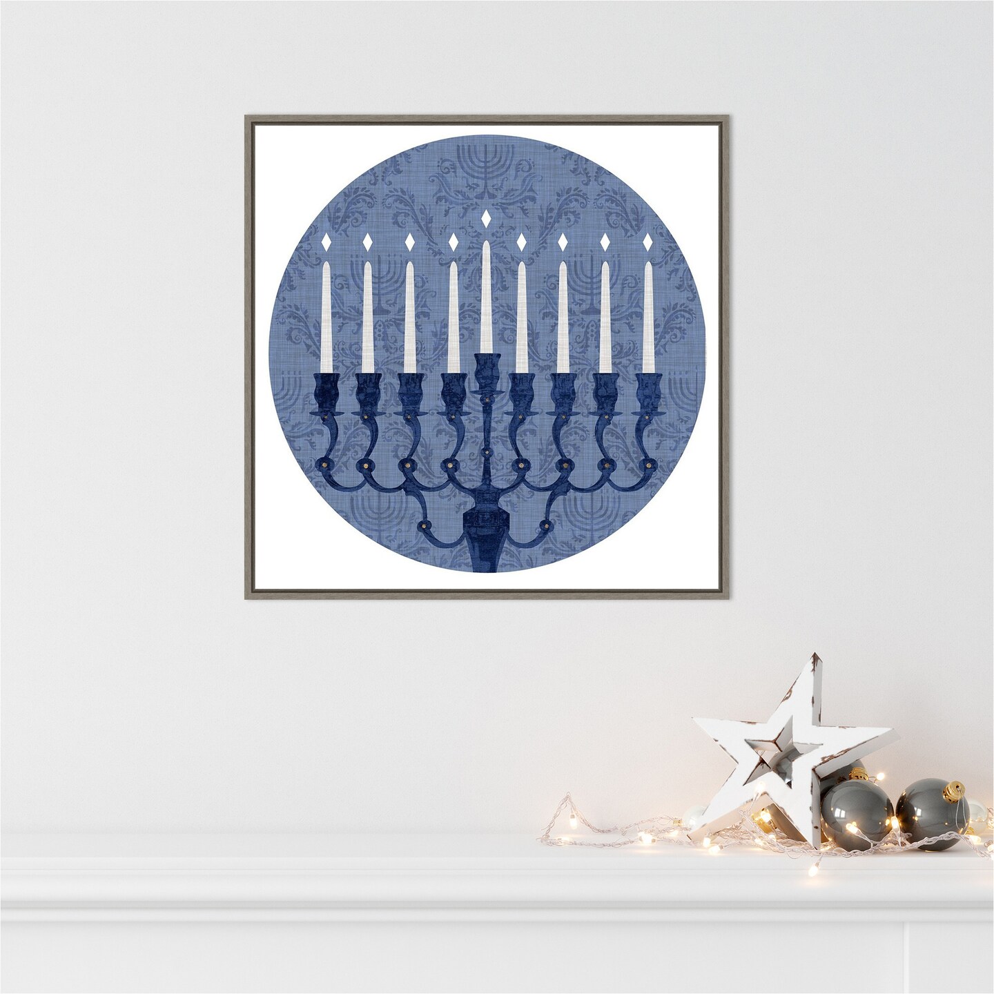 Sophisticated Hanukkah Collection C by Victoria Borges 22-in. W x 22-in. H. Canvas Wall Art Print Framed in Grey
