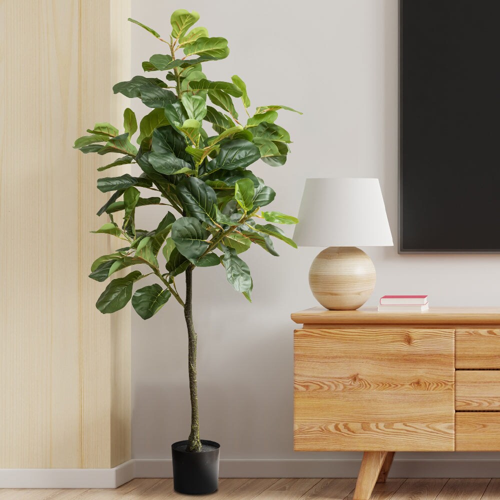 60&#x22; Faux Fiddle Leaf Fig Tree with Black Pot (2 Pack)
