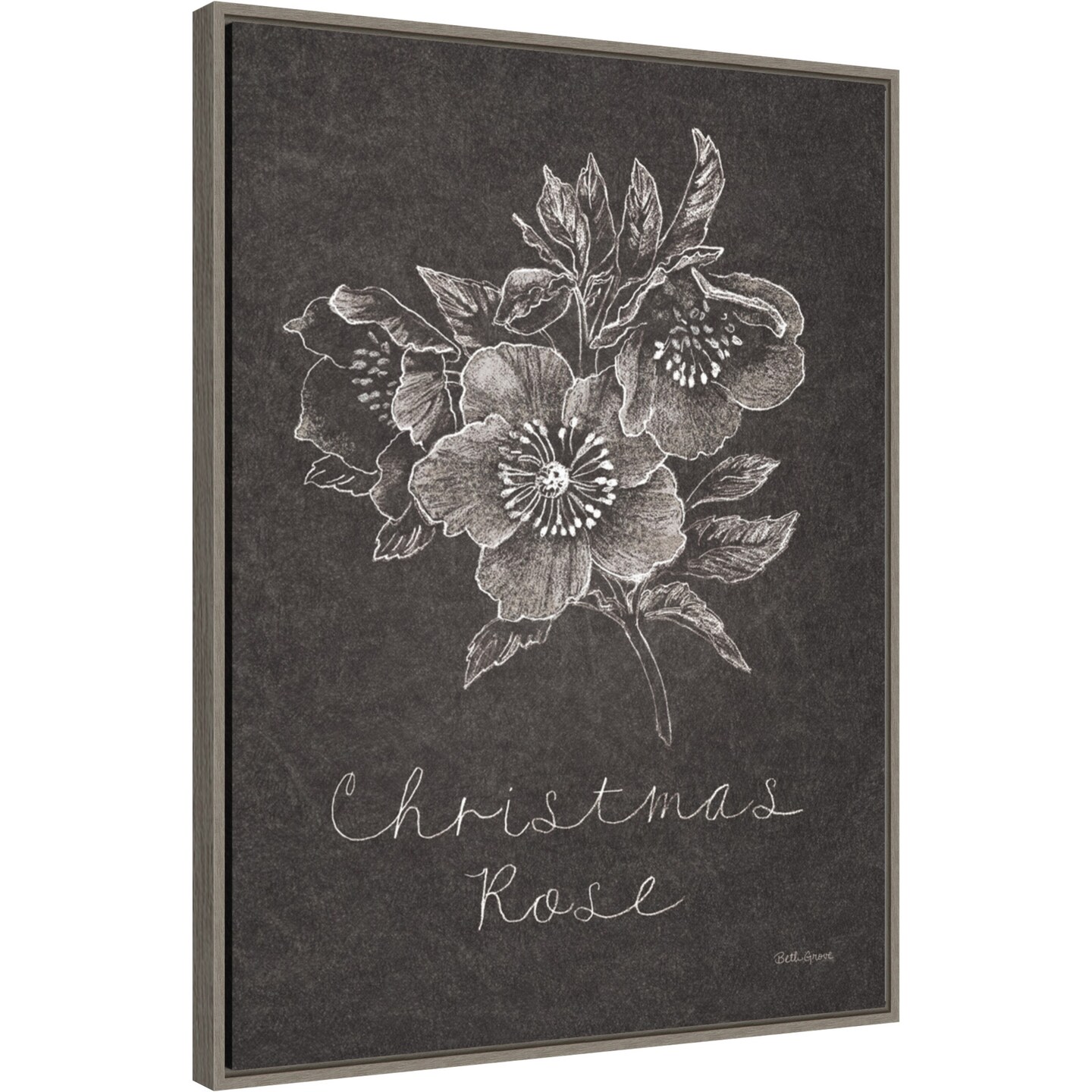 Black and White Chalkboard Christmas III by Beth Grove 23-in. W x 30-in. H. Canvas Wall Art Print Framed in Grey